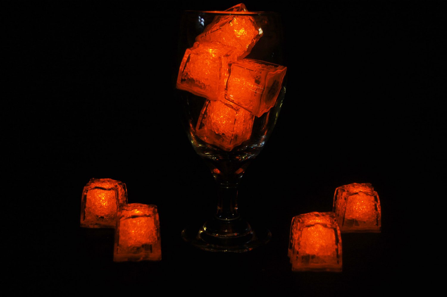 Set of 8 Litecubes Brand Jewel Color Tinted Amber Orange Light up LED Ice Cubes