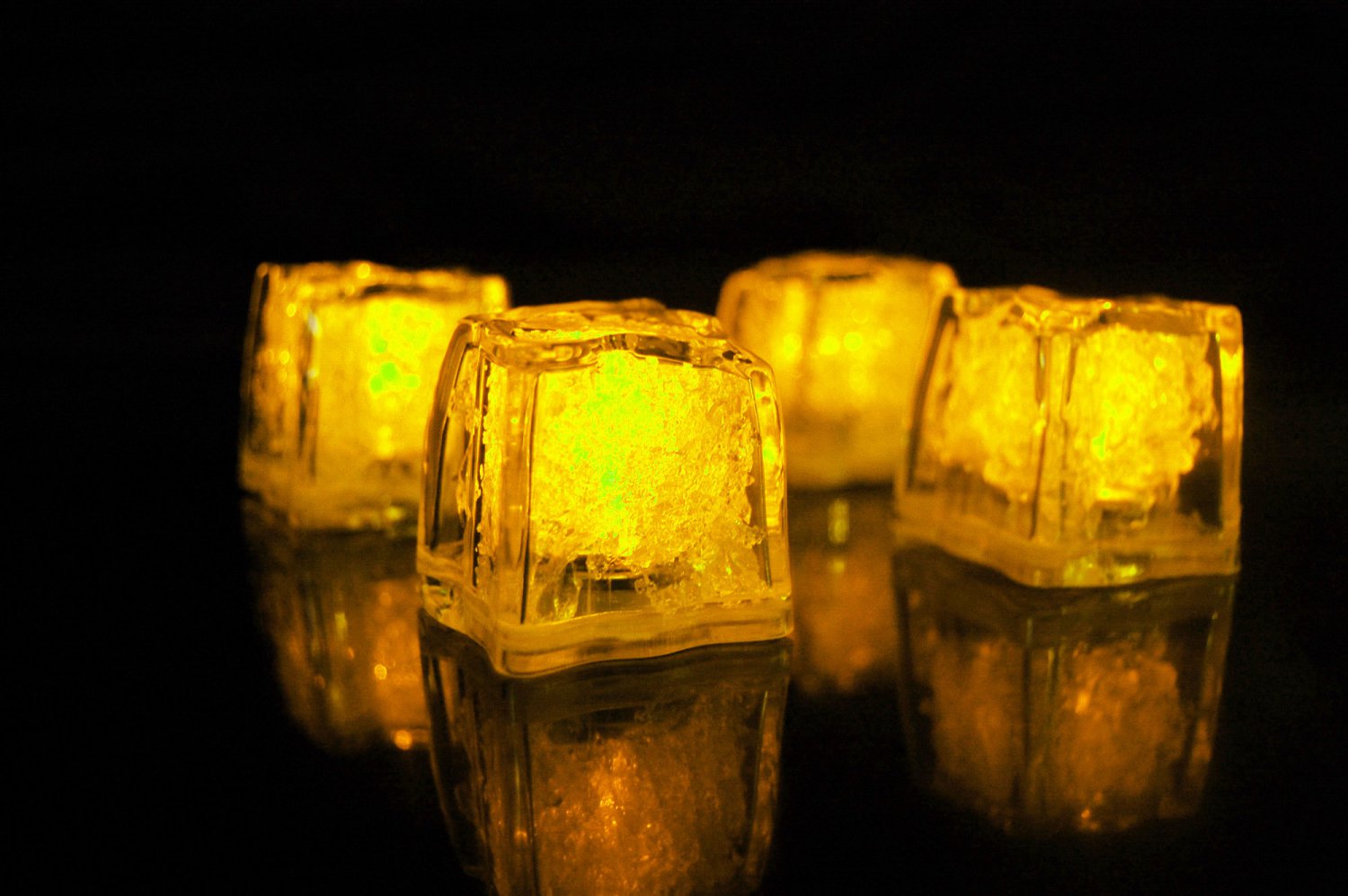 Set of 4 Litecubes Brand Jewel Color Tinted Topaz Yellow Light up LED Ice Cubes