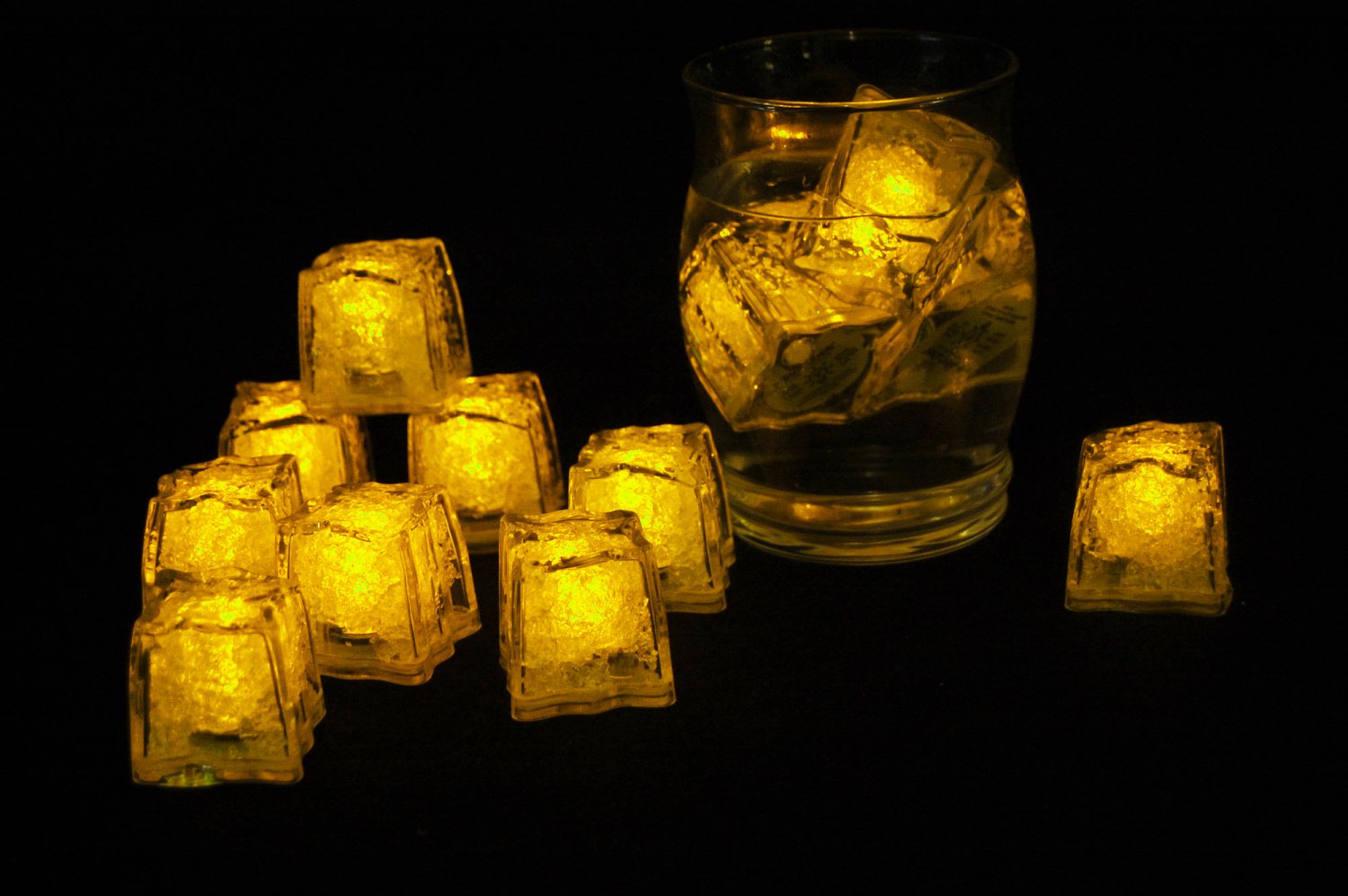 Set of 12 Litecubes Brand Jewel Color Tinted Topaz Yellow Light up LED Ice Cubes