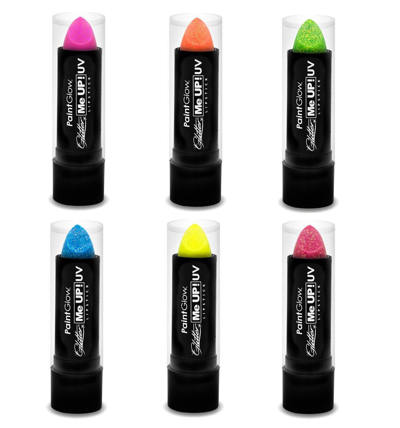PaintGlow Blacklight Reactive UV Glitter Lipstick- 6 Piece Variety Pack