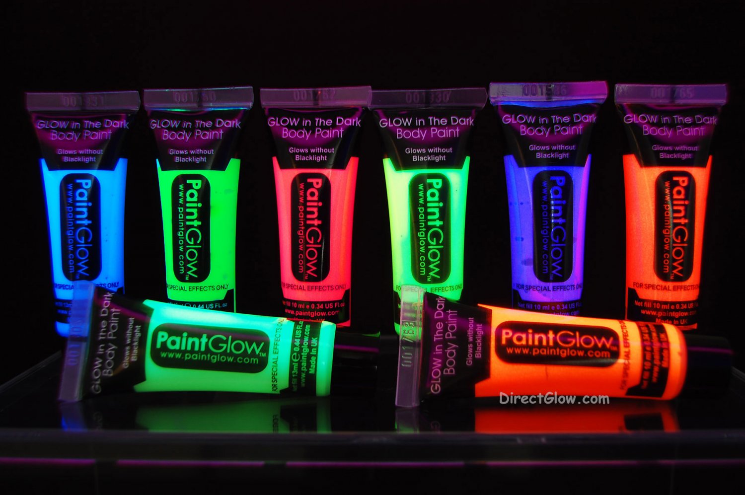 PaintGlow 10ml/.34oz Glow in the Dark Face and Body Paint- 8 Piece Variety Pack