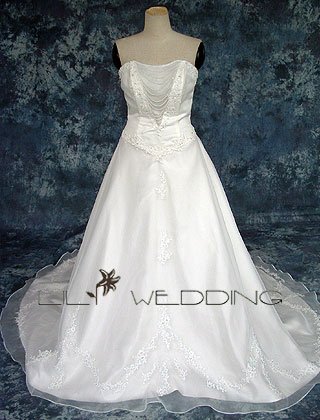 A-Line Chapel Train Neckline Embroidery Wedding Gown - Style LWD