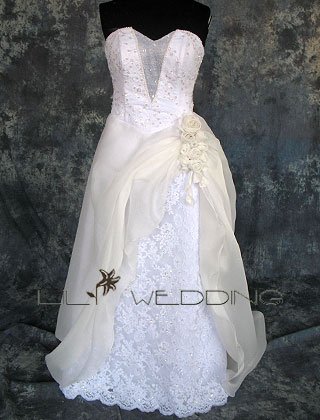 Beaded Lace Bodice Wedding Dress - Style LWD0107