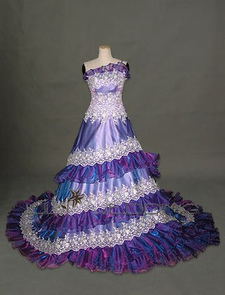 A-Line Chapel Length Purple Wedding Dress - Style LWD0075