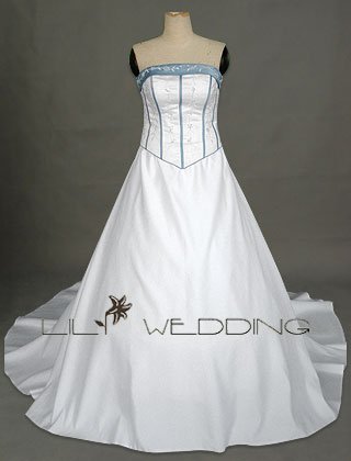 Floral Embroidery Semi-Cathedral Train Wedding Dress - Style LWD