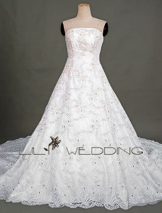 Lace Over Satin Princess Bridal Dress - Style LWD0086