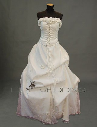 Satin Roses Decorated Bridal Dress - Style LWD0087