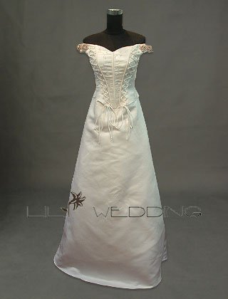 Off-Shoulder Lace-Up Wedding Gown - Style LWD0088