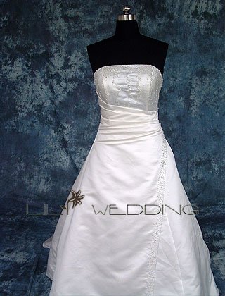 Hand-Stiched Beadwork Strapless Bridal Dress - Style LWD0093