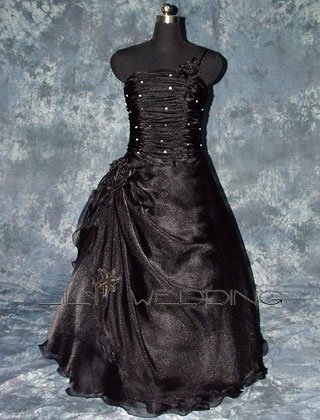 Spaghetti Strap Black Bridesmaid Dress - Style LED0016