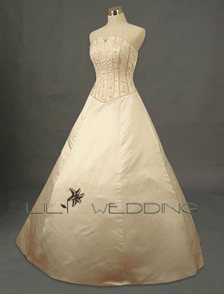 Satin Bodice Adorned Beadworks Bridal Dress - Style LWD0116