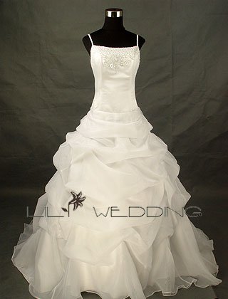 Chapel Length Spaghetti Straps Wedding Dress - Style LWD0126