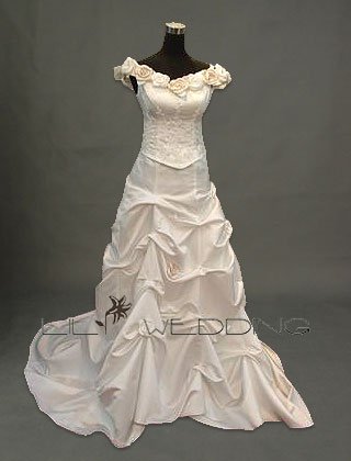 Off-The-Shoulder Flowers Wedding Gown - Style LWD0128