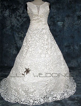 Lace-Up V-Neckline Wedding Dress - Style LWD0147