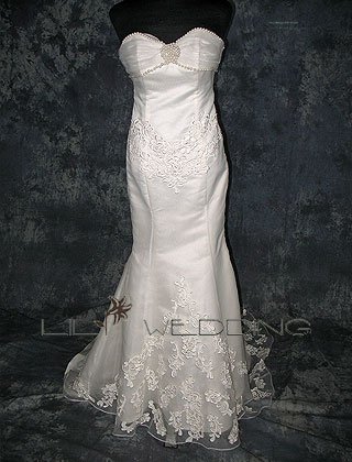 Mermaid Satin Organza And Lace Wedding Dress - Style LWD0160