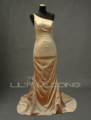 One-Shoulder Neckline Beads Bridesmaid Dress - Style LED0051