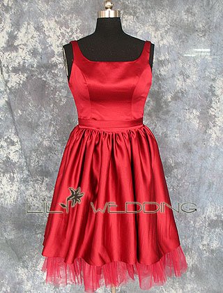 Knee Length Red Bridesmaid Dress - Style LED0061