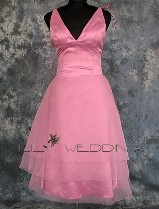 V-Neck Satin Bridesmaid Dress - Style LED0069