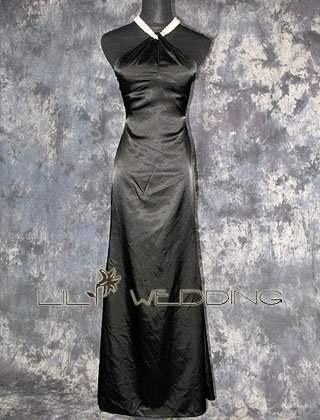 Pearl Neckline Black Bridesmaid Dress - Style LED0072