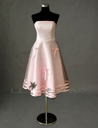 Lightpink Tea-Length Bridesmaid Gown - Style LED0076