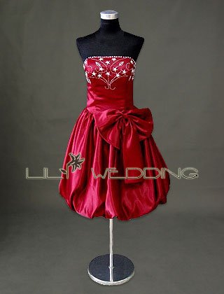 Strapless Satin Cheap Bridesmaid Cocktail Dress - Style LED0085