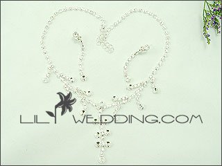 Silver&White Pearl Dangles Rhinestone Necklace&Pierced Earring S