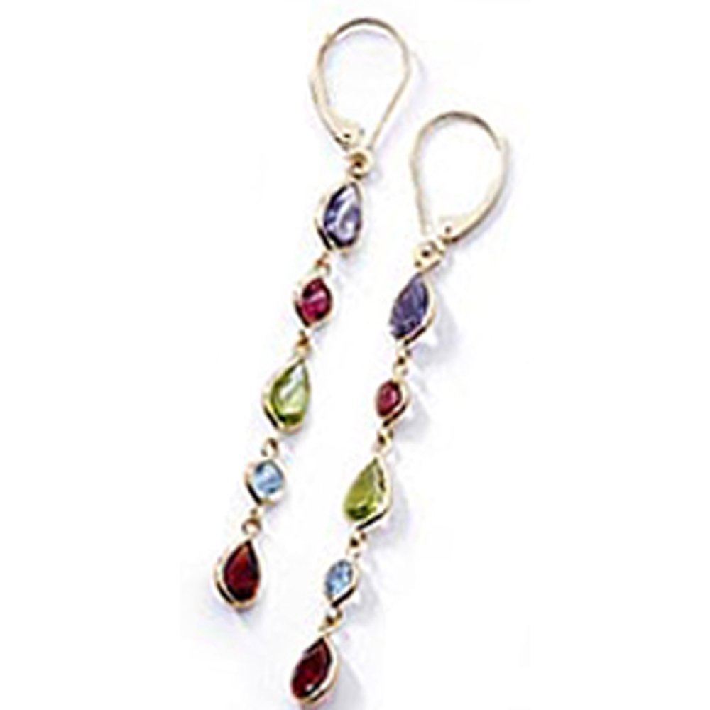 14k Gold Multi Gems Chandelier Dangle Earrings (7.0.cts.tw)