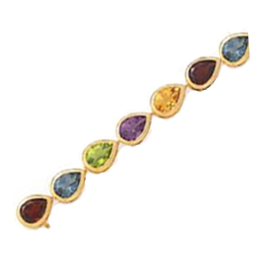 14k Gold Multi Pear-Shape Gemstone Tennis Bracelet (18.0.cts.tw)