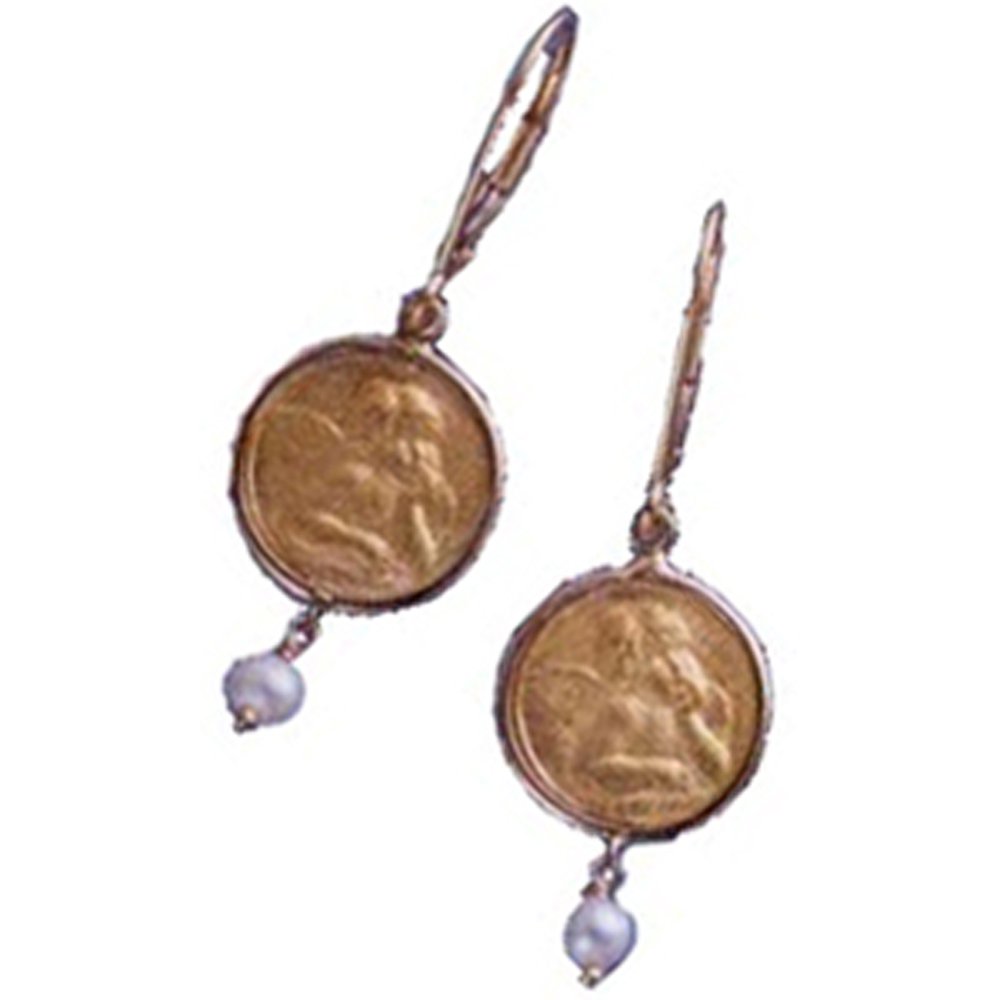 14k Solid Gold Large Angel Pearl Dangle Earrings (4.9.gr.tw)