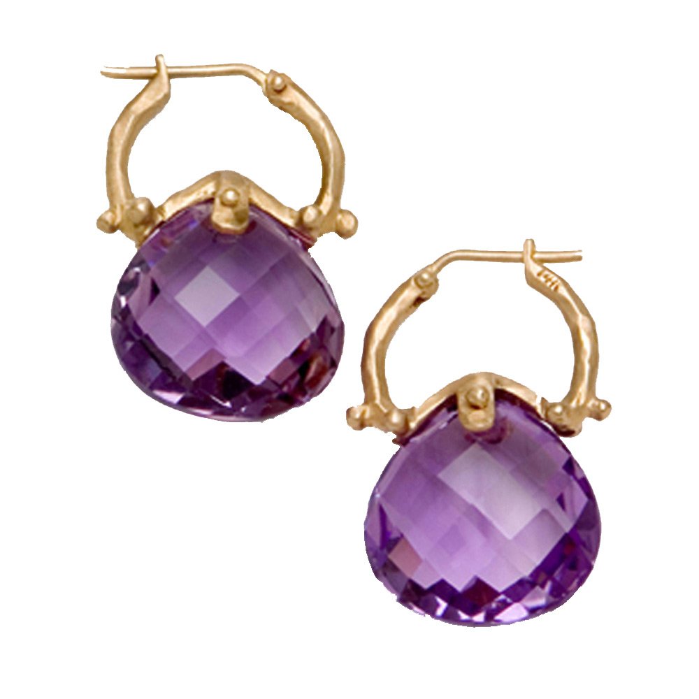 14K Mini-Hoop Tear Drop Amethyst Briolette Earring ( 9.00 Ct.tw.)