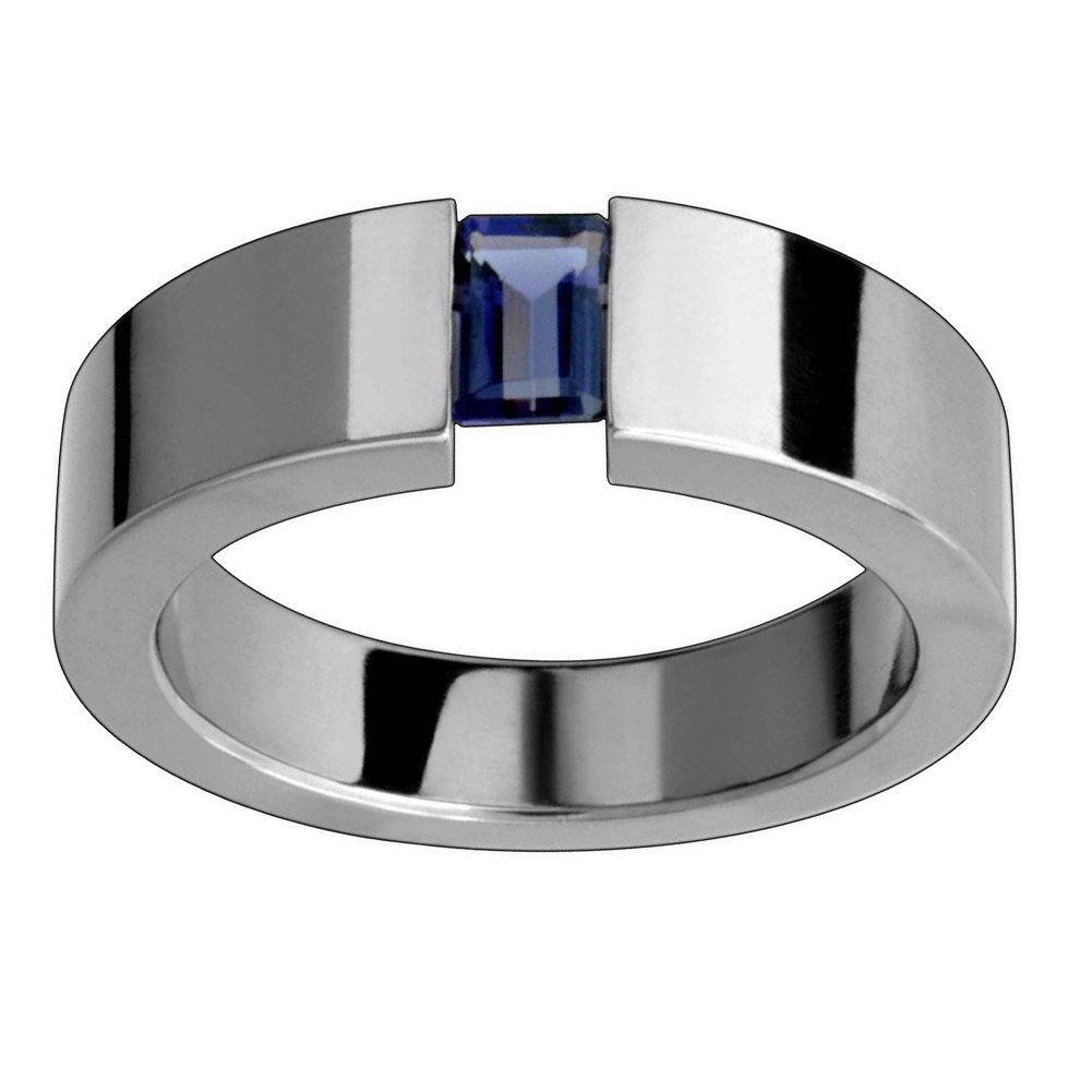 14k White Gold Emerald Cut Sapphire Cigar Band (0.50.ct.tw)