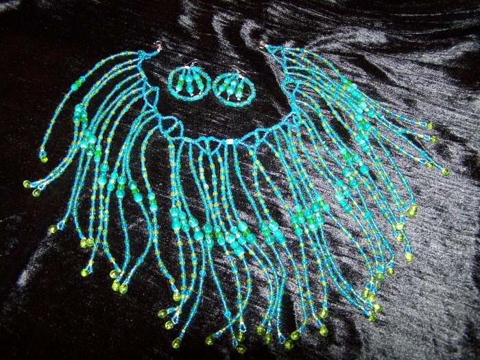Turquoise Tassled Necklace Set