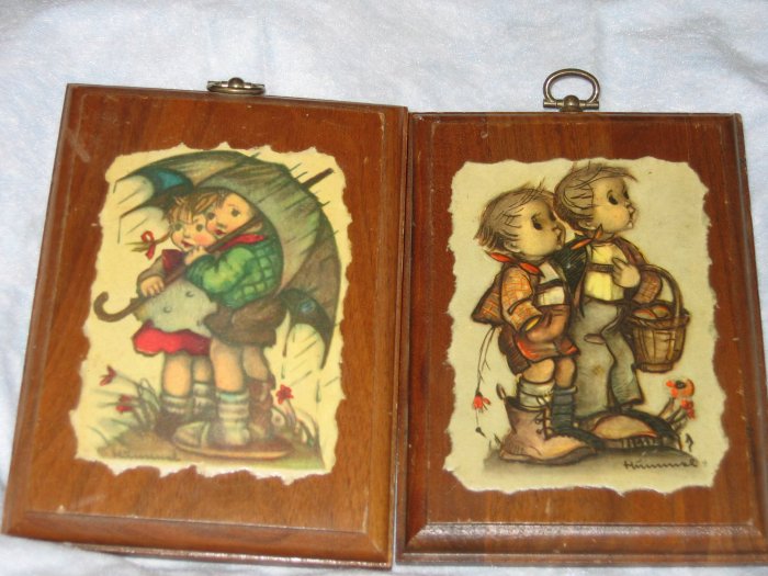 pair of vintage Hummell kid wall art 70's retro FREE US SHIPPING