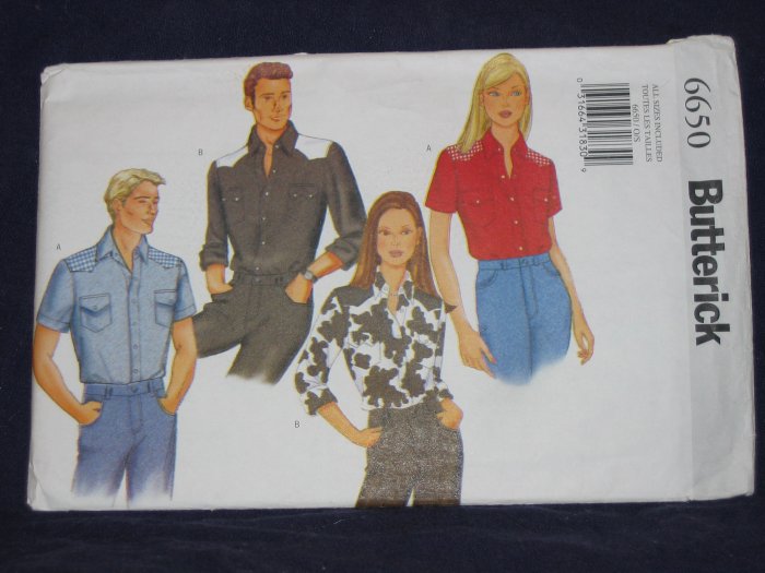 Butterick pattern 6650 unisex all sizes included uncut rockabilly western FREE US SHIPPING
