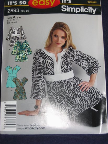 Simplicity pattern number 2893 Size A 8-18 uncut FREE US SHIPPING