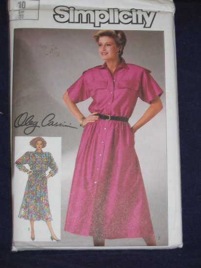 1986 Simplicity pattern 7367 Oleg Cassini Shirt Dress Size 10 uncut FREE US SHIPPING