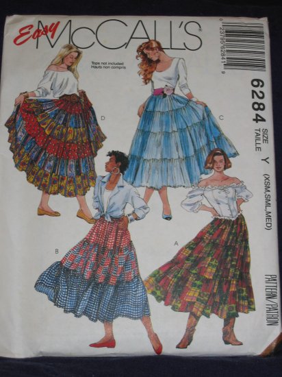 McCalls 6284 Easy Broomstick skirt Size XS,S,M uncut hippie/boho FREE US SHIPPING
