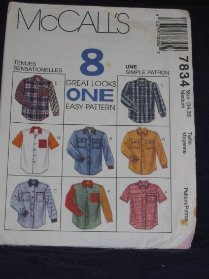 Mens shirts McCalls 7834 Size Medium 34/36 Great for Western or Rockabilly FREE US SHIPPING