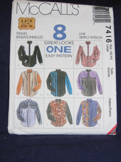 Mens shirts McCalls 7416 size Large 42/44. Great for Western or Rockabilly FREE US SHIPPING