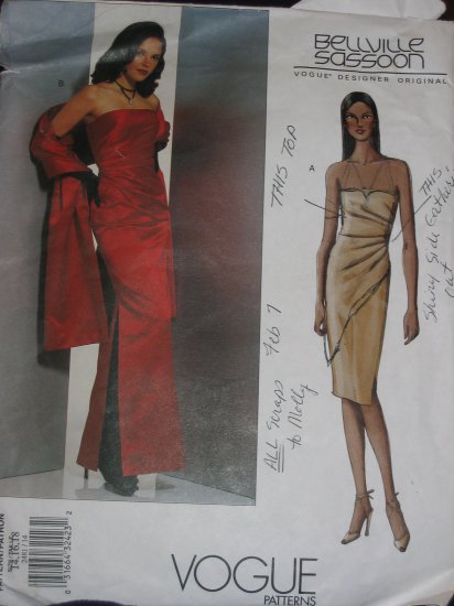 Vogue 2481 Bellville Sassoon Long Boned Gown and Stole Size 14 FREE US SHIPPING