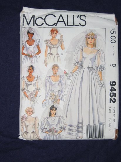 1985 Uncut/Out of Print WEDDING DRESS pattern McCalls 9452 size 12/14/16 FREE US SHIPPING