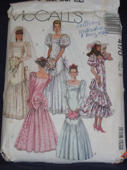 1989 Uncut/Out of Print Mermaid WEDDING DRESS pattern McCalls 4170 size 6 FREE US SHIPPING