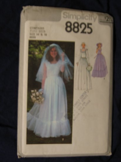 1978 VTG UNCUT out of print WEDDING DRESS pattern Simplicity 8825 sz 14/16 FREE US SHIPPING