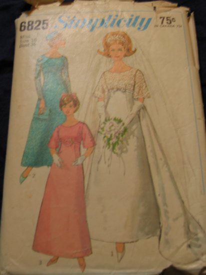 1966 WEDDING DRESS pattern Simplicity 6825 Size 16 out of print FREE US SHIPPING