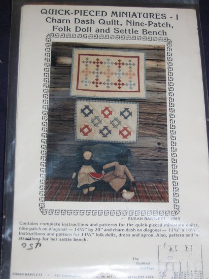 VTG mini quilt/ folk dolls pattern quick-pieced, wood settle bench pattern included FREE US SHIPPING