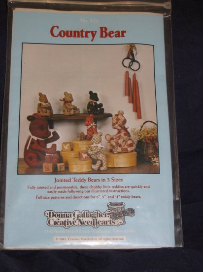 1983 VTG jointed bears soft doll pattern uncut 6" 9" 11" bears FREE US SHIPPING