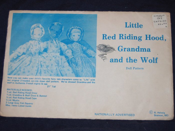 1974 uncut Riding Hood/Grandma/ Wolf upside down doll pattern, Branson, Mo FREE US SHIPPING