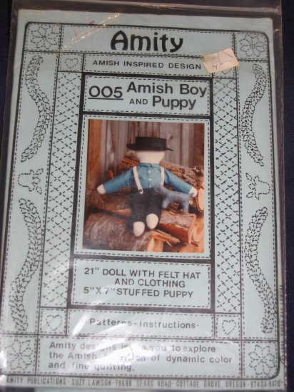 VTG "Amity" amish boy and puppy uncut pattren 21" soft doll FREE US SHIPPING