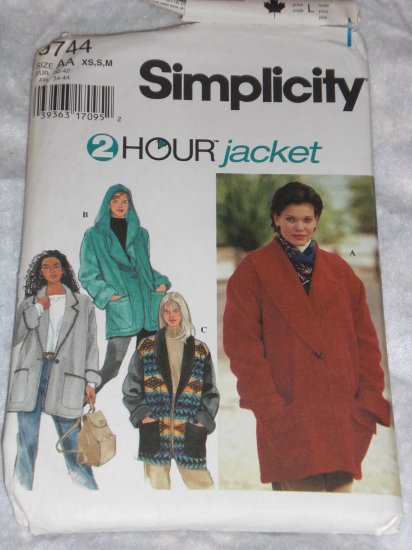 Simplicity 9744 2 hour fleece jacket uncut size xs/s/m FREE US SHIPPING