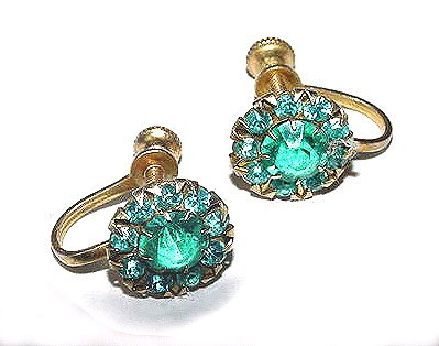 Vintage 1930s Art Deco Vermeil Sterling Blue Topaz-Colored Glass Earrings - Free USA Shipping